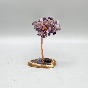 Wire and Gemstone Tree Sculpture 3 1/2 inches Purple Copper Artisan